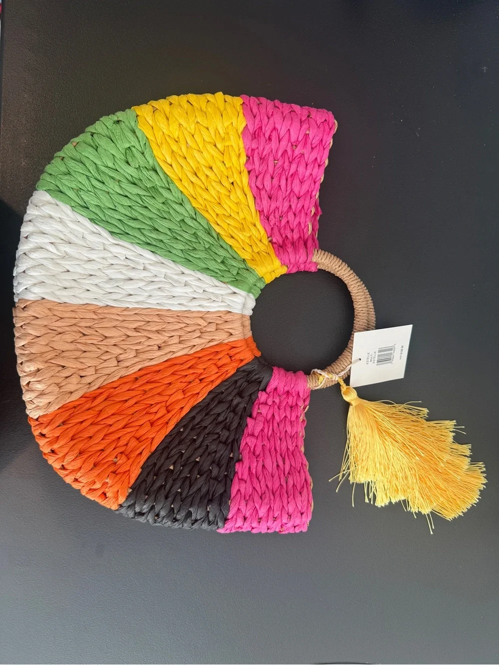 Dolce Vita Multicolor Straw Hobo with Wooden Circle Handles